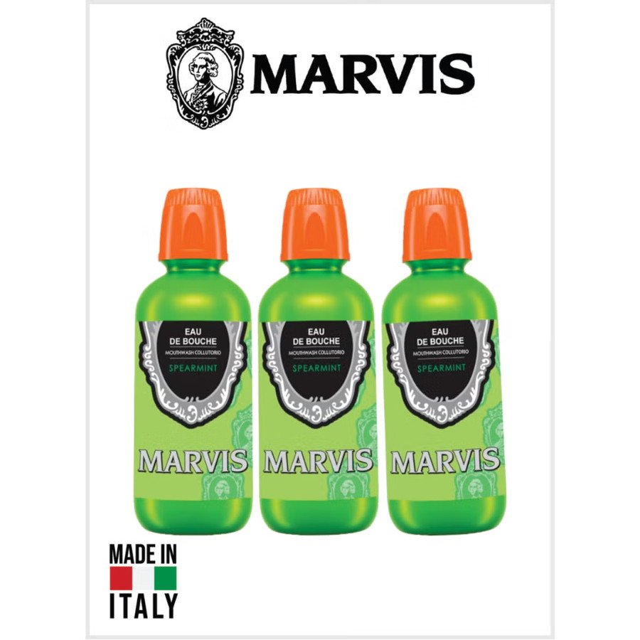 Marvis Spearmint Mouthwash 400ml (Pack of 3 )  – Soothing Mint Mouth Rinse for Long-Lasting Fresh Breath & Daily Oral Care