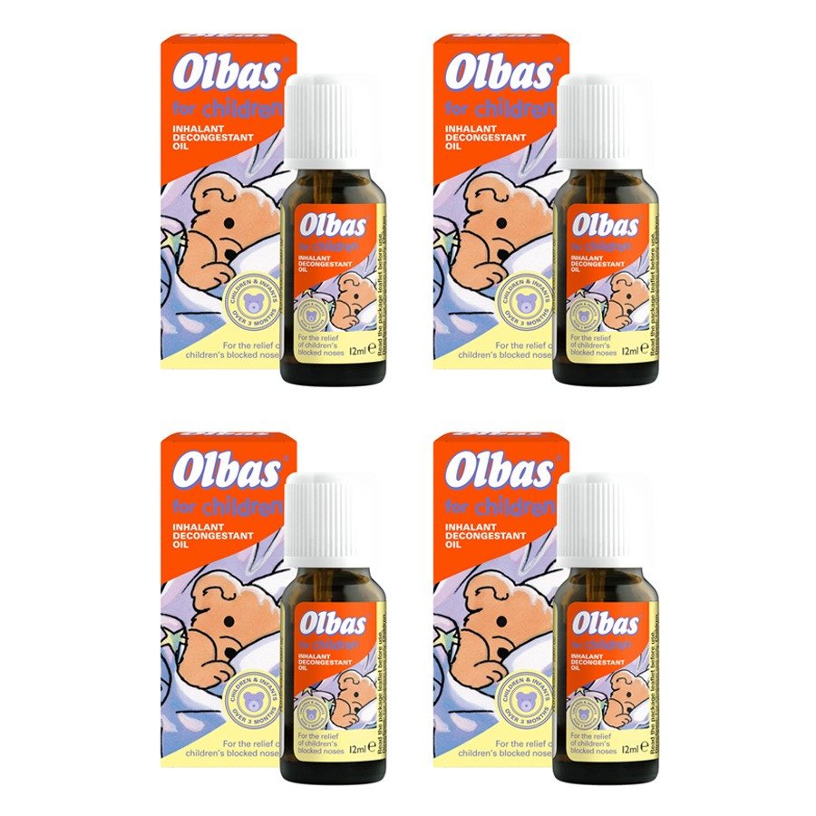 Olbas Oil For Children 12ml - Inhalant Decongestant Oil - Relief from Catarrh, Colds & Blocked Sinuses - For Children over 3 Months Old, 12 ml (Pack of 4)