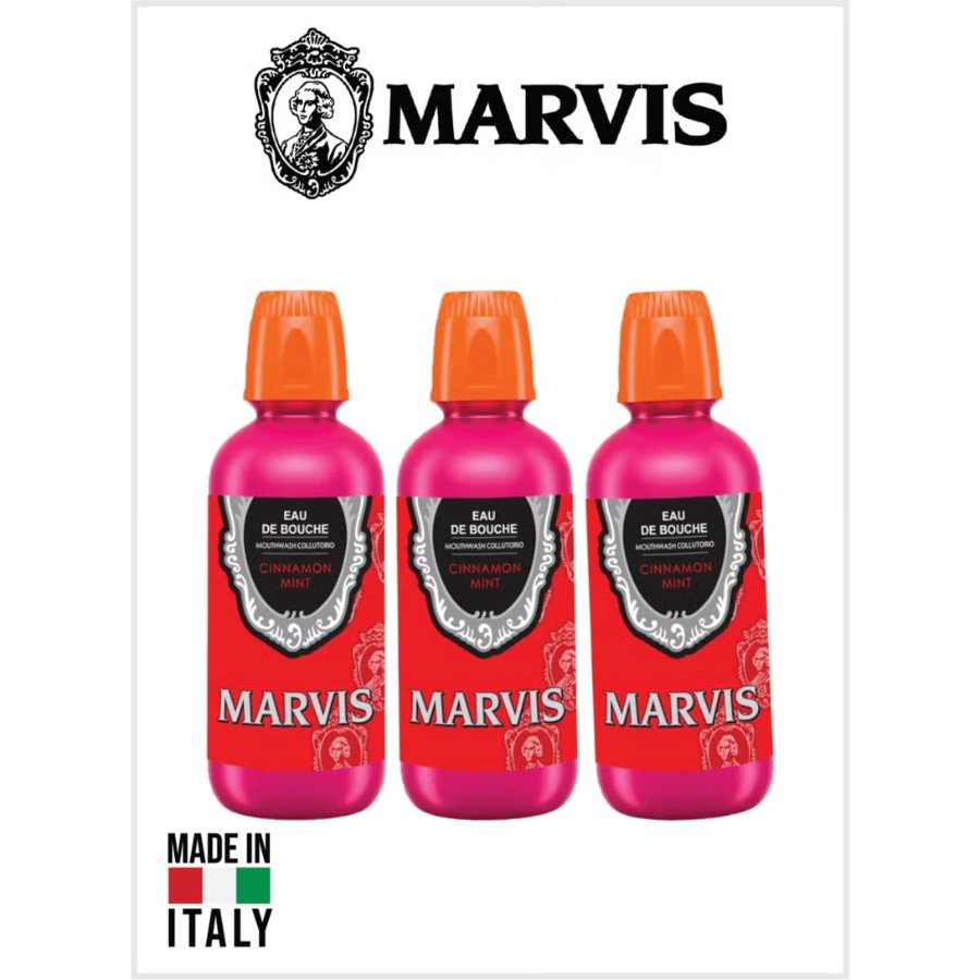 Marvis Cinnamon Mint Mouthwash 400ml – Alcohol-Free Mouth Rinse for Fresh Breath & Oral Hygiene - Pack of 3